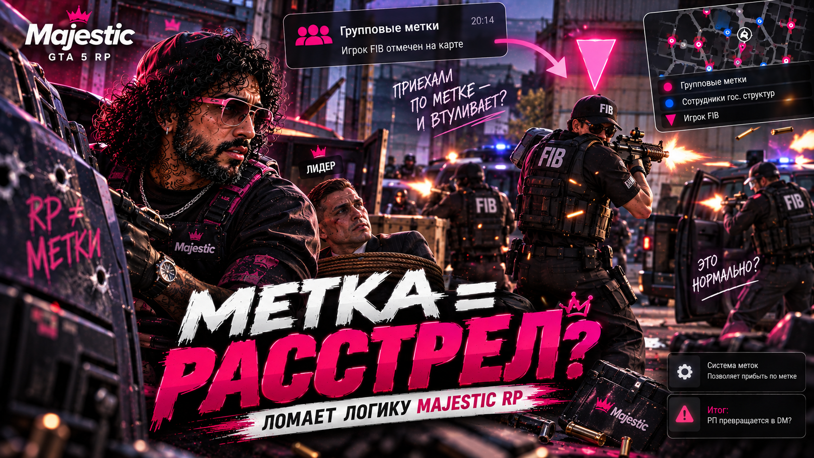 Majestic RP — групповые метки и логика RP — дизайн игрового YouTube-превью DOVOLD